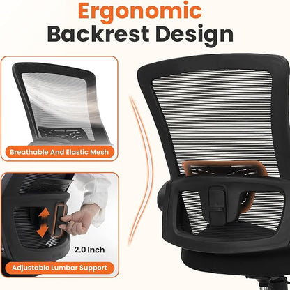 NEO CHAIR Office Desk Gaming Chair Computer High Back Mesh Seat with Rolling Wheels Ergonomic Adjustable Comfy Flip-up Armrests Lumbar Support Height for Home (Black)