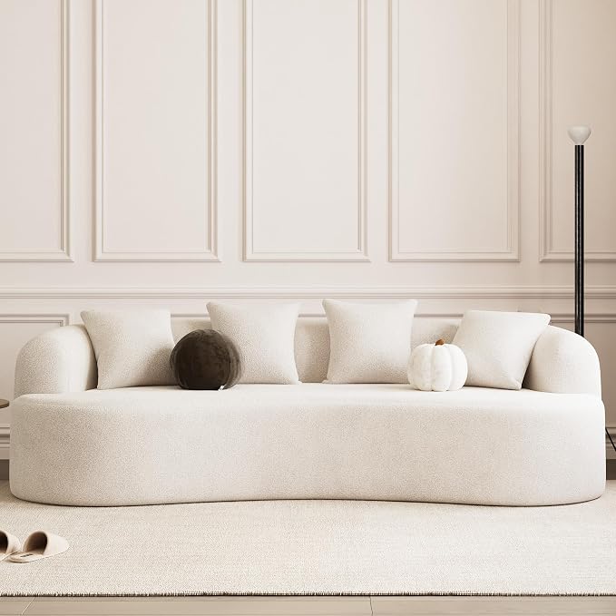 107" Curved Sofa for Living Room, Modern Chenille Cloud Couch Sofa, Luxury Plush Extra Deep 4-Seater Oversized Boucle Couch for Small Spaces, Apartment‌, No Assembly Required, Cream White