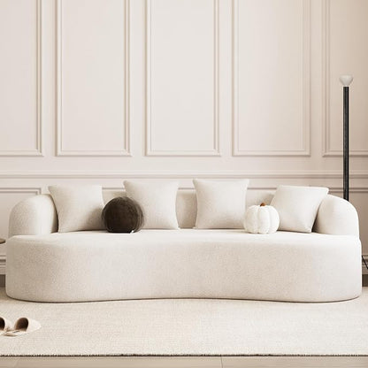 107" Curved Sofa for Living Room, Modern Chenille Cloud Couch Sofa, Luxury Plush Extra Deep 4-Seater Oversized Boucle Couch for Small Spaces, Apartment‌, No Assembly Required, Cream White