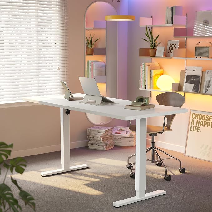 HUANUO 55 x 28 inch Electric Standing Desk Adjustable Height, 4 Memory Height Settings, Sit Stand Up Desk for Home Office & Computer Workstation, White