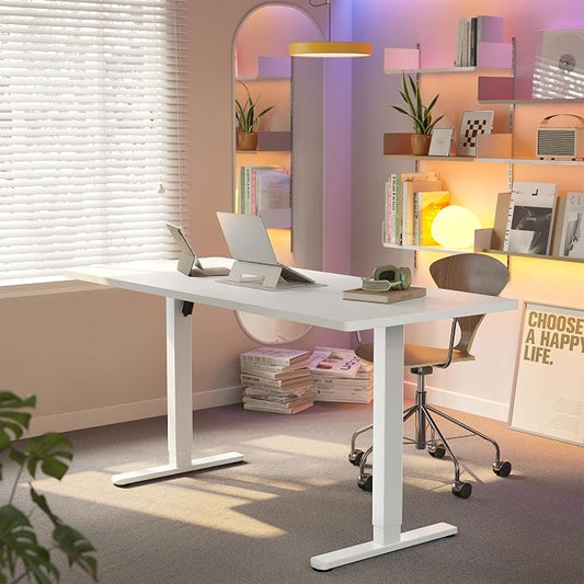 HUANUO 63 x 28 inch Electric Standing Desk Adjustable Height, 4 Memory Height Settings, Sit Stand Up Desk for Home Office & Computer Workstation, White