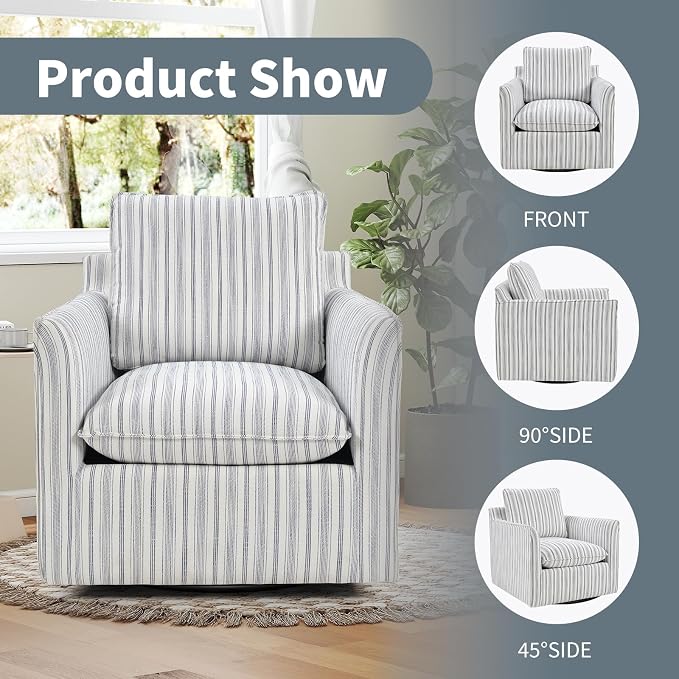 INZOY Swivel Accent Chair Set of 2, Upholstered Square Chair, Swivel Barrel Reading Chair with Thick Padded Backrest Cushion for Living Room Bedroom Small Space, Grey