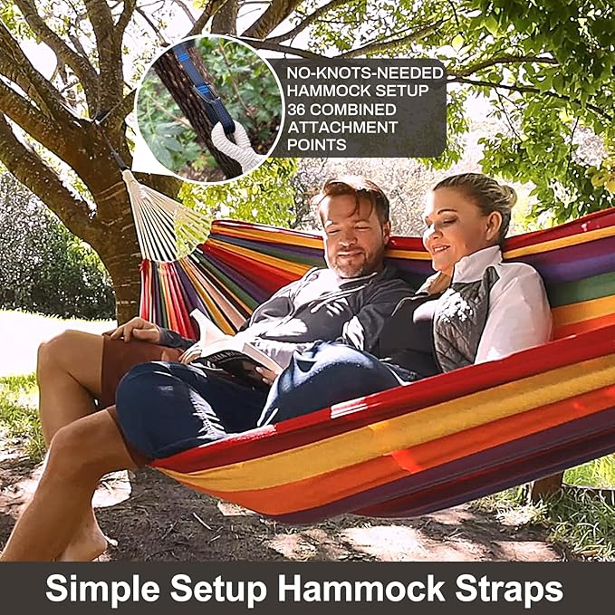 CHULIM Brazilian Double Hammock with Tree Straps,Extra Large 240x160cm,2 Persons Hammock for Backyard Patio Outdoor and Indoor,450lbs Weight Capacity,Soft Woven Cotton Fabric