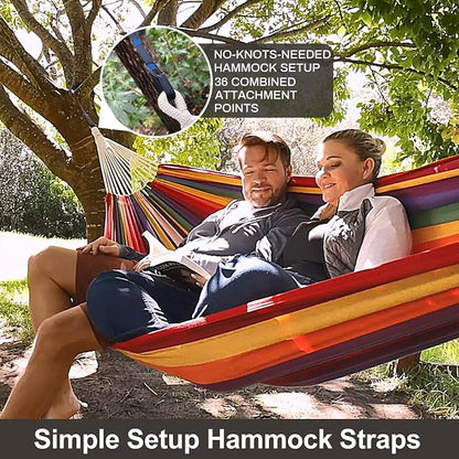 CHULIM Brazilian Double Hammock with Tree Straps,Extra Large 94x63IN,2 Persons Hammock for Backyard Patio Outdoor and Indoor,450lbs Weight Capacity,Soft Woven Cotton Fabric - Blue Stripe