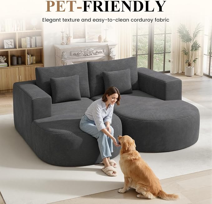Modular Sectional Sofa Bed,Convertible Cloud Couches for Living Room,2 Chaise Corduroy Boneless Couch Sleeper Sofa Set,Oversized Chaise Lounge Chair for Bedroom,No Assembly Required,Gray 1PCS