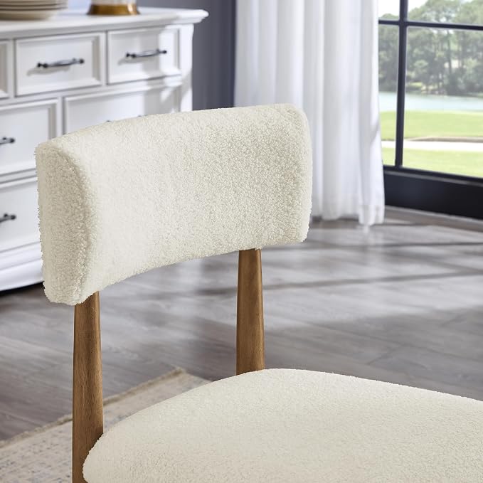 Roundhill Furniture Ellis Boucle Upholstered Dining Chairs, Set of 2, White/Natural Oak