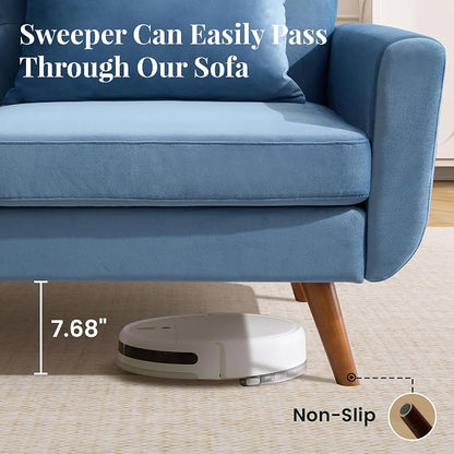 Tbfit 65" W Loveseat Sofa, Velvet Mid Century Modern Love Seat Couches for Living Room, Button Tufted Upholstered Small Couch for Bedroom, Solid and Easy to Install Love Seats Furniture, Blue | linen fabric