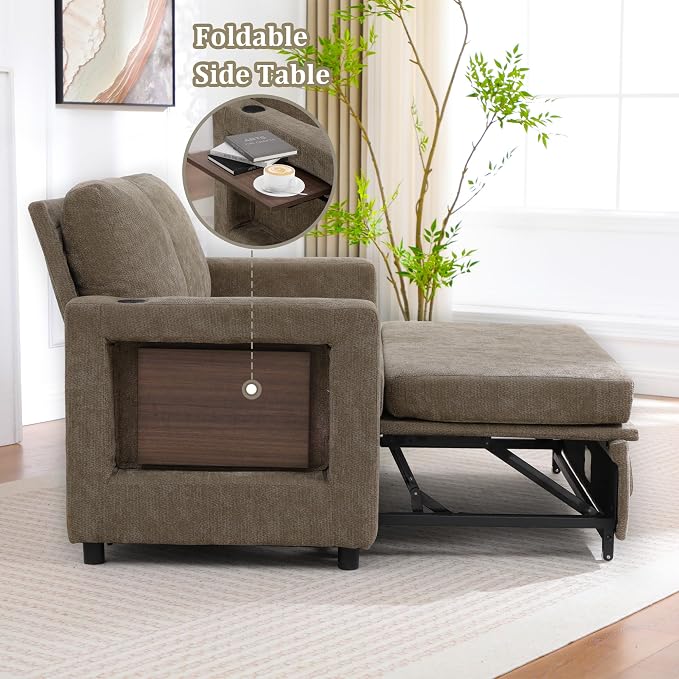 3 in 1 Folding Convertible Sleeper Sofa Bed Pull Out Couch with USB Port Side Pockets Side Table Loveseat Sofa Bed with Adjustable Backrest for Living Room Bedroom Office 66" Darkbrown 2 SEAT