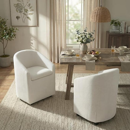 KISLOT Upholstered Dining Chairs with Casters, Washable Cover Modern Dining Room Chairs with Barrel Backrest & Armrest, Vanity Chair with Wheels for Kitchen, Living Room, Bedroom, Linen Fabric, 1PCS