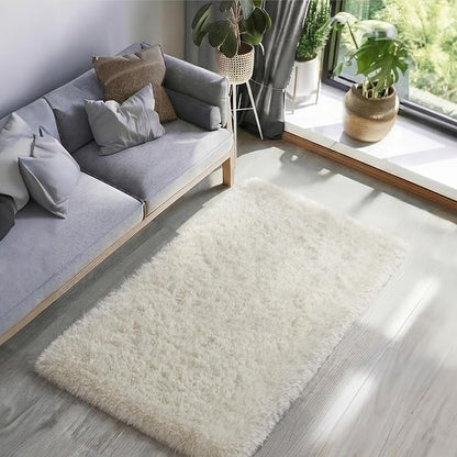 Ophanie Runner Rug for Hallway, 3x6 Washable Non-Slip Fluffy Soft Bedside Rugs, Bedroom Living Room Shaggy Carpet for Kids Girls Boys Dorm Nursery Decor Aesthetic, Ivory with Over 99 pcs Pile fibers