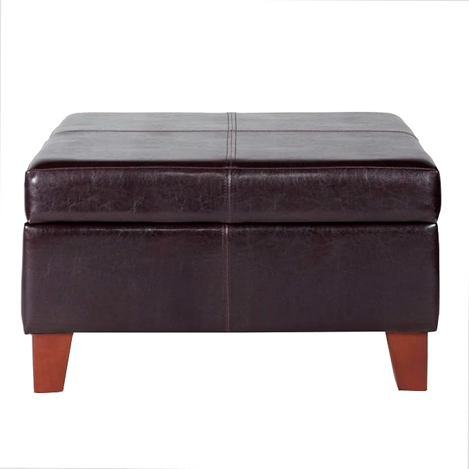 HomePop 28" Faux Leather Square Storage Ottoman - Distressed Brown
