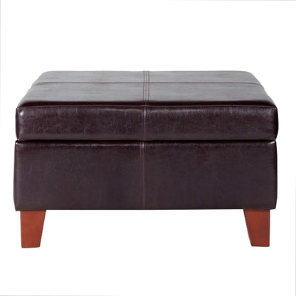 HomePop 28" Faux Leather Square Storage Ottoman - Distressed Brown