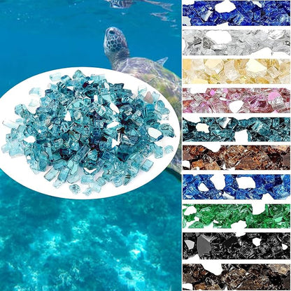Onlyfire 10 lbs Fire Glass Rocks 1/2 Inch, Reflective Tempered Glass for Propane Fire Pit & Gas Fireplace, High Luster Firepit Glass Stones for Fire Table, Aqua Blue (Multicolor Options Available)