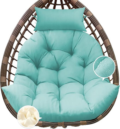 Outdoor Hanging Egg Chair Cushion Replacement, Thicken Egg Chair Cushion Waterproof Basket Eggs Chairs Cushion with Headrest Pillow, U-Shaped Cushions for Hanging Eggs Chairs Swing (Teal)