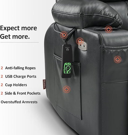 MCombo Extra Wide Dual Motor Power Lift Recliner Chair for Elderly, Zero Gravity Lift Chair with Heat and Massage, Infinite Position Recliners, USB Ports, Faux Leather R7897 (Black, Medium-Wide)
