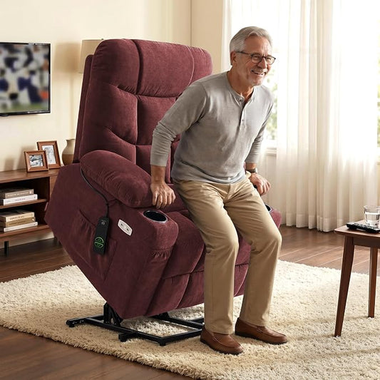 MCombo Power Lift Recliner Chair with Extended Footrest for Elderly People, Fabric 7287 (Burgundy, Medium)