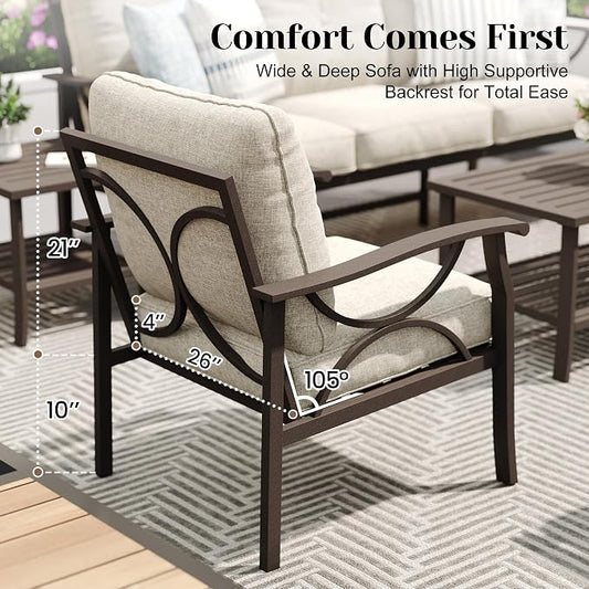 FansaFurn 3 Seats Outdoor Patio Furniture Set, Outdoor Metal Sectional Furniture with Cushions, Outdoor Conversation Set with Coffee Table for Deck, Balcony, Backyard, Garden, Khaki