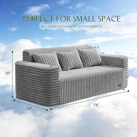 ZurNesfure Sofa Couch Cloud 3-Seater Memory Foam Couch with Pillow No Assembly Required, Modern Couch with Removable Washable Cover Boneless Sofas for Living Room Bedroom Apartment (Grey,3-Seater)