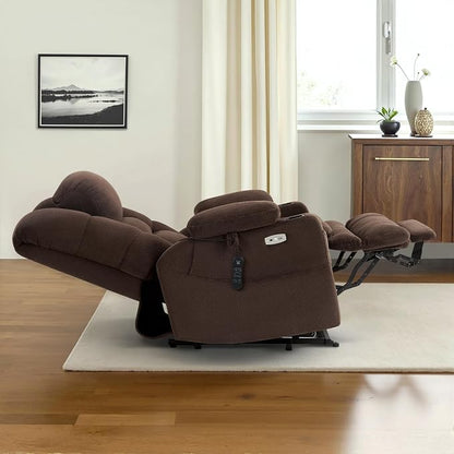 MCombo Big Man Power Lay Flat Lift Chair, Triple Motor Power Lift Recliner with Massage & Dual Heating, Adjustable Headrest, Fabric R7635 (Coffee, Large-Wide)