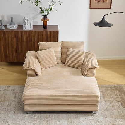 VINGLI Floating Chaise Lounge Chair with LED Light, Cloud Couch with Pillow Armrests, Acrylic Legs, High Density Foam Lounge Sofa, Modern Upholstered Chaise Chair for Living Room, Bedroom, Apartment