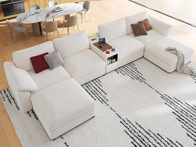 EASE MOOSE U Shape Modular Sectional Sofa White Oversized Deep Seat Couch