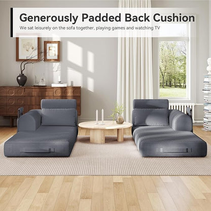 Upgrade High Backrest Design Sofa Bed with Fixed-Shape Frame & Removable Armrests and Backrest, Corduroy Fabric, Convertible Couch for Small Spaces - No Assembly Needed (Dark Gray)