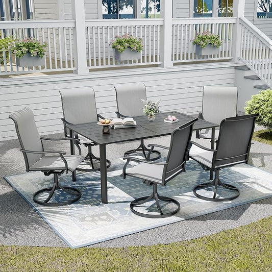 Patio Table and Chairs Set for 6,Combination of 63"x 38"x 28" Outdoor Dining Table and Swivel Chairs,All-Weather Patio Furniture Sets for Backyard Garden Lawn Poolside