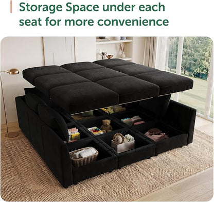 HONBAY Modular Sectional Sleeper Sofa with Storage Modular Convertible Sectional Couch Bed Modular Sectional Couches for Living Room,Black