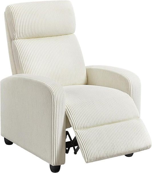 Topeakmart Corduroy Recliner Sofa Mid-Century Recliner Chair Single Reclining Chair Upholstered Sofa for Living Room Bedroom Home Theater Beige