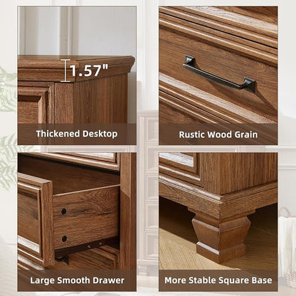SAVOR LIFE Farmhouse 5 Drawer Dresser for Bedroom, 45” Tall Dressers & Chests of Drawers with Thickened Tabletop & Square Table Legs, Brown