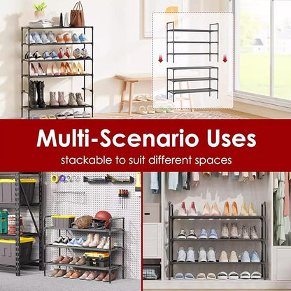 Shoe Rack Multi Tier Storage Organizer Wide Metal Shoe Shelf for Closet Entryway, Bamboo Stackable Multi-Layer Shelf Doorway Simple Folding Shoe Rack