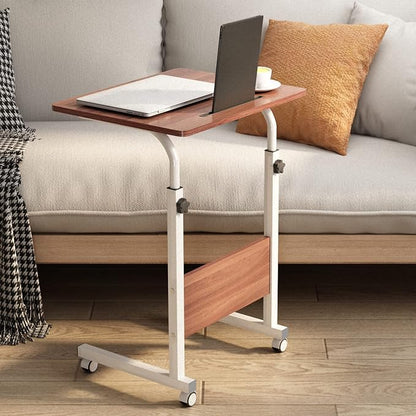 soges 23.6 inches Mobile Side Desk with Tablet Slot Height Adjustable Laptop Cart Stand Portable Laptop Desk Workstation with Wheels Walnut CXYM-5/3-60HW