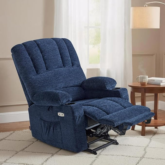 MCombo Power Lift Recliner Chair for Elderly, Lift Chair with Heat and Massage, USB &Type C Ports, Cup Holders, Fabric 7095 (Medium, Navy Blue)