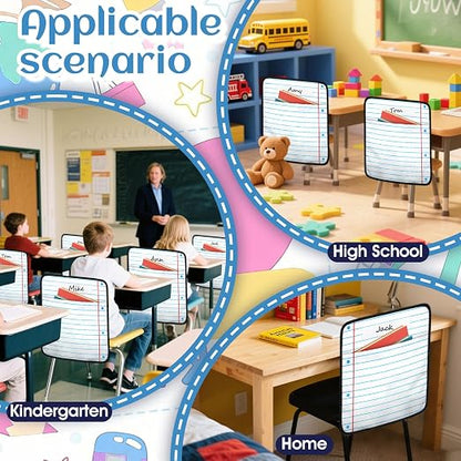 24Pcs Classroom Seat Back Organizer, 17 * 19 Inch Chair Pockets with Name Tag, Back to School Classroom Chair Hanging Bag Seat Sacks Suitable for Families Kindergartens and Primary School Classrooms