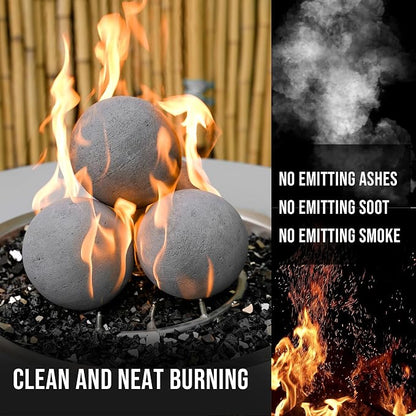 Skyflame 6-inch Fire Pit Balls, 4 Pack Gray Round Ceramic Fire Stones for Natural/Propane Indoor/Outdoor Fire Pits/Fireplaces/Fire Bowls Accessory