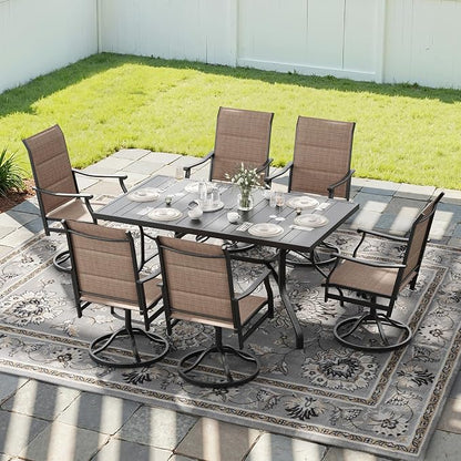 Soohow Patio Dining Set for 6, 7-Piece Outdoor Dining Table and Chairs Set, 6 x Swivel Outdoor Chairs with Paded Textilene and 60"x35" Patio Table with 1.57" Umbrella Hole for Poolside, Backyard