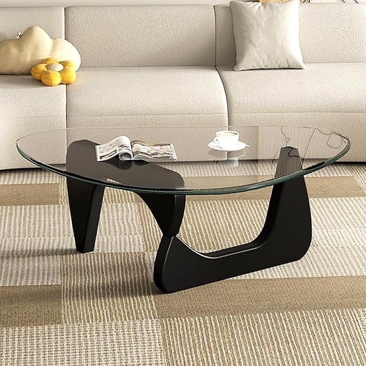 Modern Glass Coffee Table, Mid Century Small Coffee Table, Coffee Table for Living Room,Suitable for Bedroom Living Room Reception Office Tables (Black/Transparent, Small)