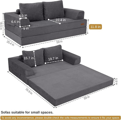 COMAX Futon Sofa Bed, Convertible Sofa Bed, Folding Boneless Couches | Boneless Couch for living room, 4‑in‑1 Fold Out Small Foldable Loveseat Floor Sleeper Mattress Lounge Space‑Saving