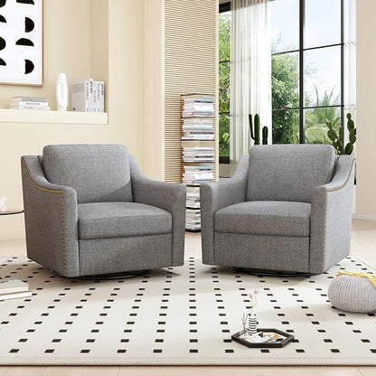 Swivel Accent Chair Set of 2，Armchair，Bronze Nail Decoration Comfy Living Room Chair,Single Sofa Chair，Reading Chairs,for Living Room Bedroom Reading Apartment (Gray, 2 Gray)