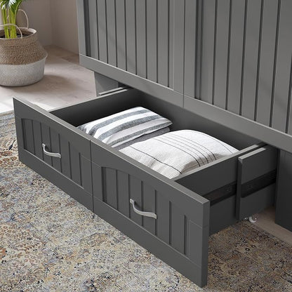AFI, Nantucket Full Size Murphy Bed Chest with Mattress, Storage Drawer and Built-in USB Charger, Grey