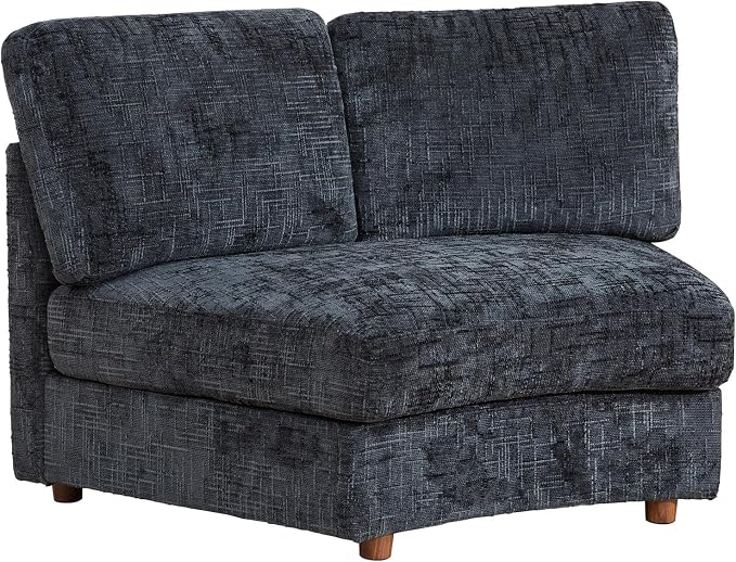 ORRD Modern Curved Chenille Armless Sofa Seat for Modular Sectional Couch for Living Room, Black Blue