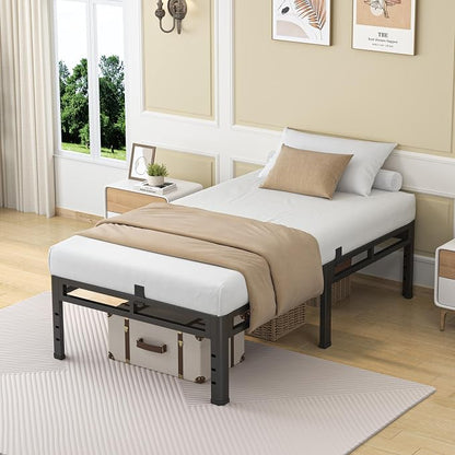 NKZ 24 Inch Twin Size Bed Frame, Metal Bed Frame & Box Spring 2 in 1 Platform with Round Corner Legs, 4000Lbs Heavy Duty Metal Frame, Mattress Slide Stopper, Headboard Hole, Noise-Free, Easy Assembly