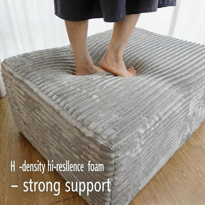 25.6 Inch Plush Corduroy Ottoman, Modular Sectional Foot Rest for Living Room, Upholstered Cloud Ottoman for Boneless Couch in a Box, Compressed Memory Foam, No Assembly Require, Light Grey