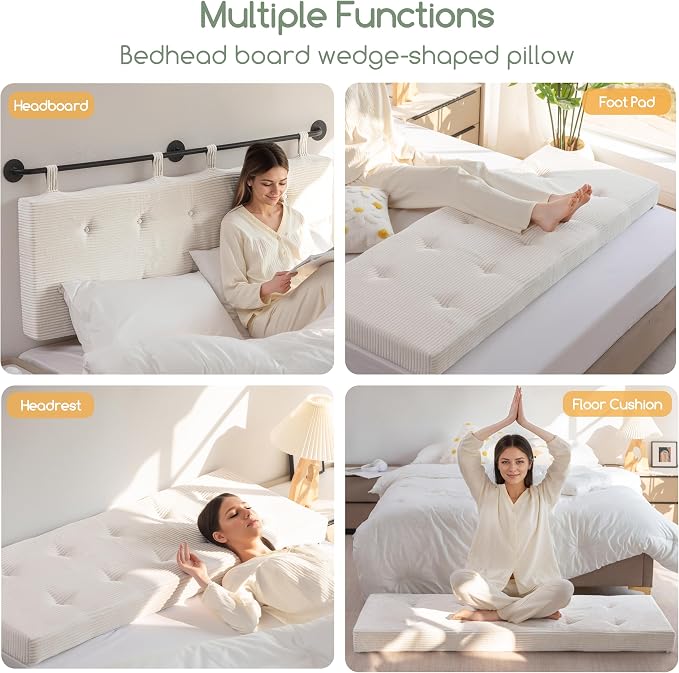 HIGOGOGO Wall Mounted Headboards for Twin Size Bed, Hanging Head Board Wall with Button Tufting, Adjustable Height Headboard for Bedroom,Beige