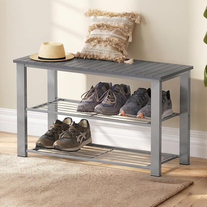 Simple Houseware Wood Top Shoe Storage Bench for Entryway, Grey