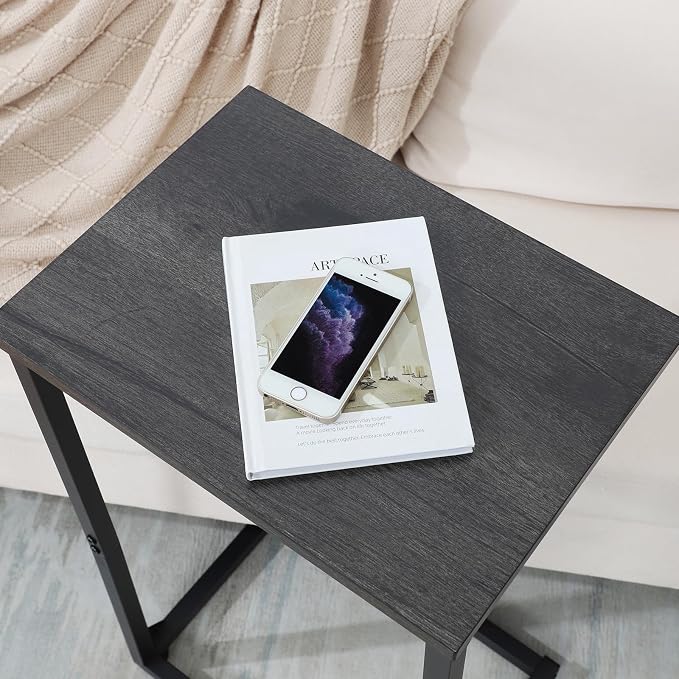 AMHANCIBLE C Shaped End Tables Set of 2, Couch Side Tables that Slide Under Sofa, Slim TV Trays for Living Room and Bedroom, Narrow Space Saving Laptop Workstation, Dark Grey HET02BDG