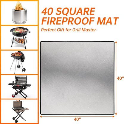 DocSafe 40 x 40 inches Square Fire Pit Mat,4-Layer Fireproof Under Grill Mat Heat Insulated Indoor Fireplace Pad Protector for Deck,Patios,Grass,BBQ Smoker, Portable Reusable Oil-Proof and Waterproof