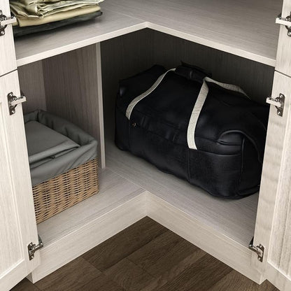 MOUMON Corner Wardrobe, L-Shaped Modern Bedroom Armoires with Frosted Glass Doors and Hanging Rod, Corner Armoire Wardrobe Closet, Wood Grain 35.4" W x 35.4" D x 70.9" H
