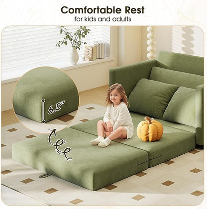 51" Convertible Loveseat Sofa Bed, 2 in1 Folding Sofa Bed, Loveseat Sleeper Sofa for Small Spaces, Fold Out Floor Couch with 2 Pillows for Apartment, Living Room & Guest Room, Green Chenille Fabric