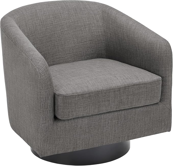 Swivel Barrel Accent Chair, Fabric Upholstered Armchair Modern Round Club Arm Chair for Living Room, Comfy Single Sofa Seating Bedroom Side Reading Seat for Home Office - Gray